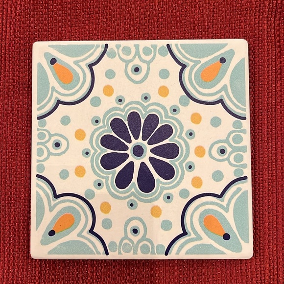 Set of 4 ceramic Tile Moroccan Coasters with bamboo holding tray - Picture 4 of 7